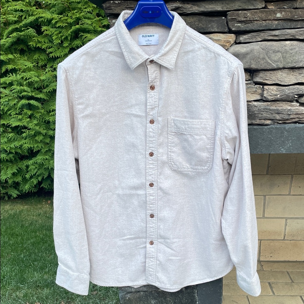 Old Navy Men's Light Beige Casual Button-Down Shirt